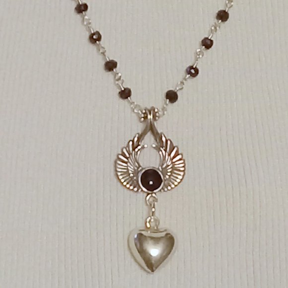 Vintage Sterling Silver Onyx Bezel Set Angel Wings Rosary Bead - Picture 13 of 14